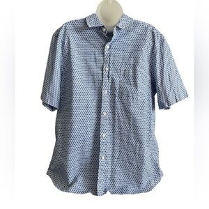 Vineyard Vines Men’s Short Sleeve White Blue Leaf Print Button Front Size Large